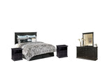 Maribel Queen/Full Panel Headboard Bed with Mirrored Dresser and 2 Nightstands in Black from Ashley - Luna Furniture