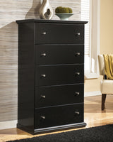 Maribel Queen/Full Panel Headboard Bed with Mirrored Dresser, Chest and 2 Nightstands in Black from Ashley - Luna Furniture