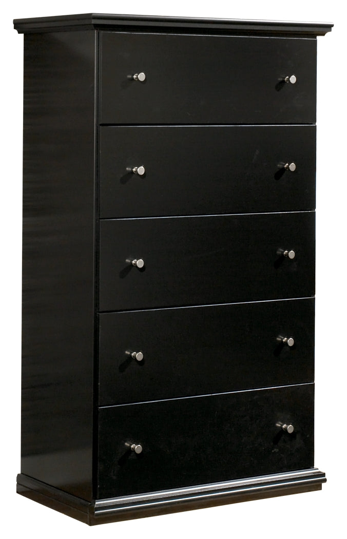 Maribel Queen/Full Panel Headboard Bed with Mirrored Dresser, Chest and 2 Nightstands in Black from Ashley - Luna Furniture