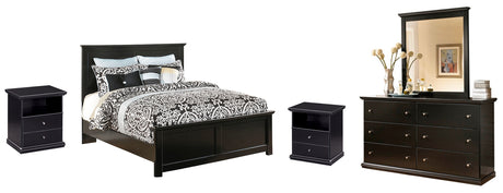 Maribel Queen Panel Bed with Mirrored Dresser and 2 Nightstands in Black from Ashley - Luna Furniture