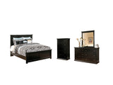 Maribel Queen Panel Bed with Mirrored Dresser and Chest in Black from Ashley - Luna Furniture