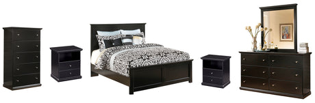 Maribel Queen Panel Bed with Mirrored Dresser, Chest and 2 Nightstands in Black from Ashley - Luna Furniture