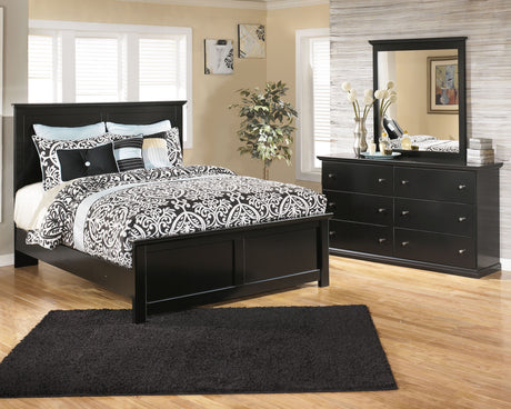 Maribel Queen Panel Bed with Mirrored Dresser in Black - PKG000486