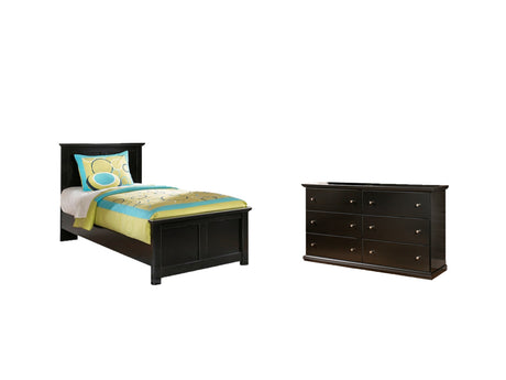 Maribel Twin Panel Bed with Dresser in Black - PKG002715