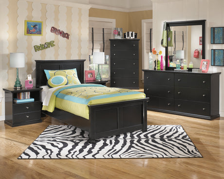 Maribel Twin Panel Bed with Dresser in Black - PKG002715