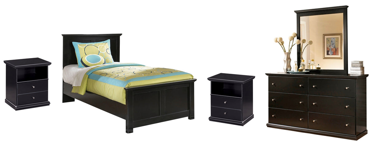 Maribel Twin Panel Bed with Mirrored Dresser and 2 Nightstands in Black from Ashley - Luna Furniture