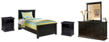 Maribel Twin Panel Bed with Mirrored Dresser and 2 Nightstands in Black from Ashley - Luna Furniture