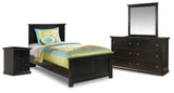 Maribel Twin Panel Bed with Mirrored Dresser and Nightstand in Black from Ashley - Luna Furniture