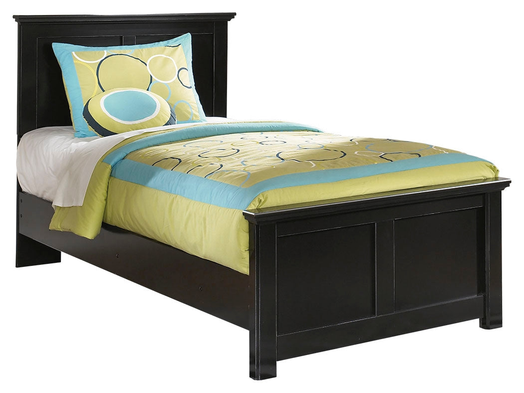 Maribel Twin Panel Bed with Mirrored Dresser, Chest and 2 Nightstands in Black from Ashley - Luna Furniture