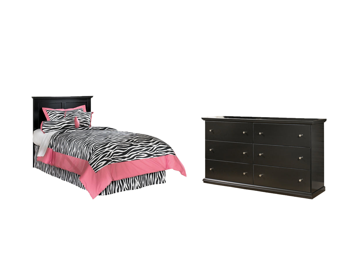 Maribel Twin Panel Headboard Bed with Dresser in Black from Ashley - Luna Furniture