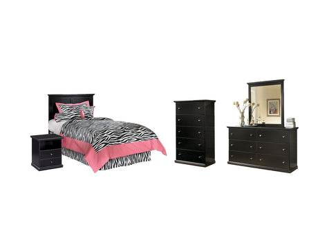 Maribel Twin Panel Headboard Bed with Mirrored Dresser, Chest and Nightstand in Black from Ashley - Luna Furniture