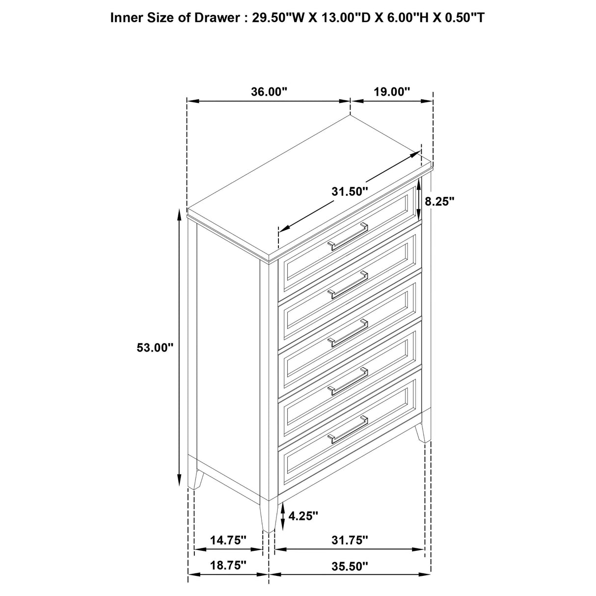 Marielle 5-drawer Bedroom Chest Distressed White from Coaster - Luna Furniture