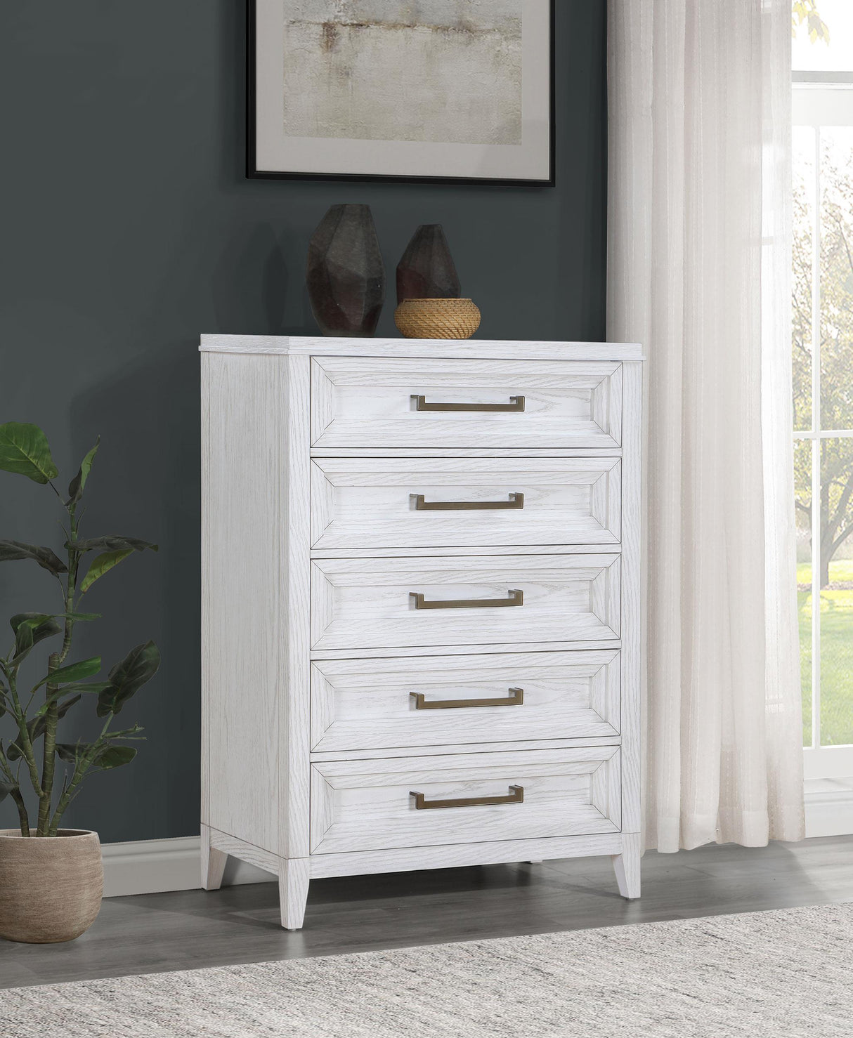 Marielle 5-drawer Bedroom Chest Distressed White from Coaster - Luna Furniture