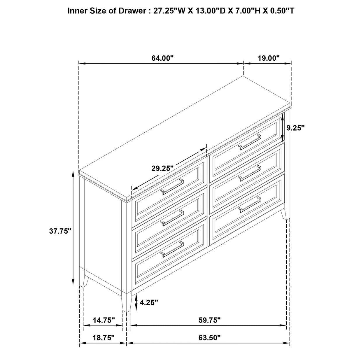 Marielle 6-drawer Bedroom Dresser Distressed White from Coaster - Luna Furniture