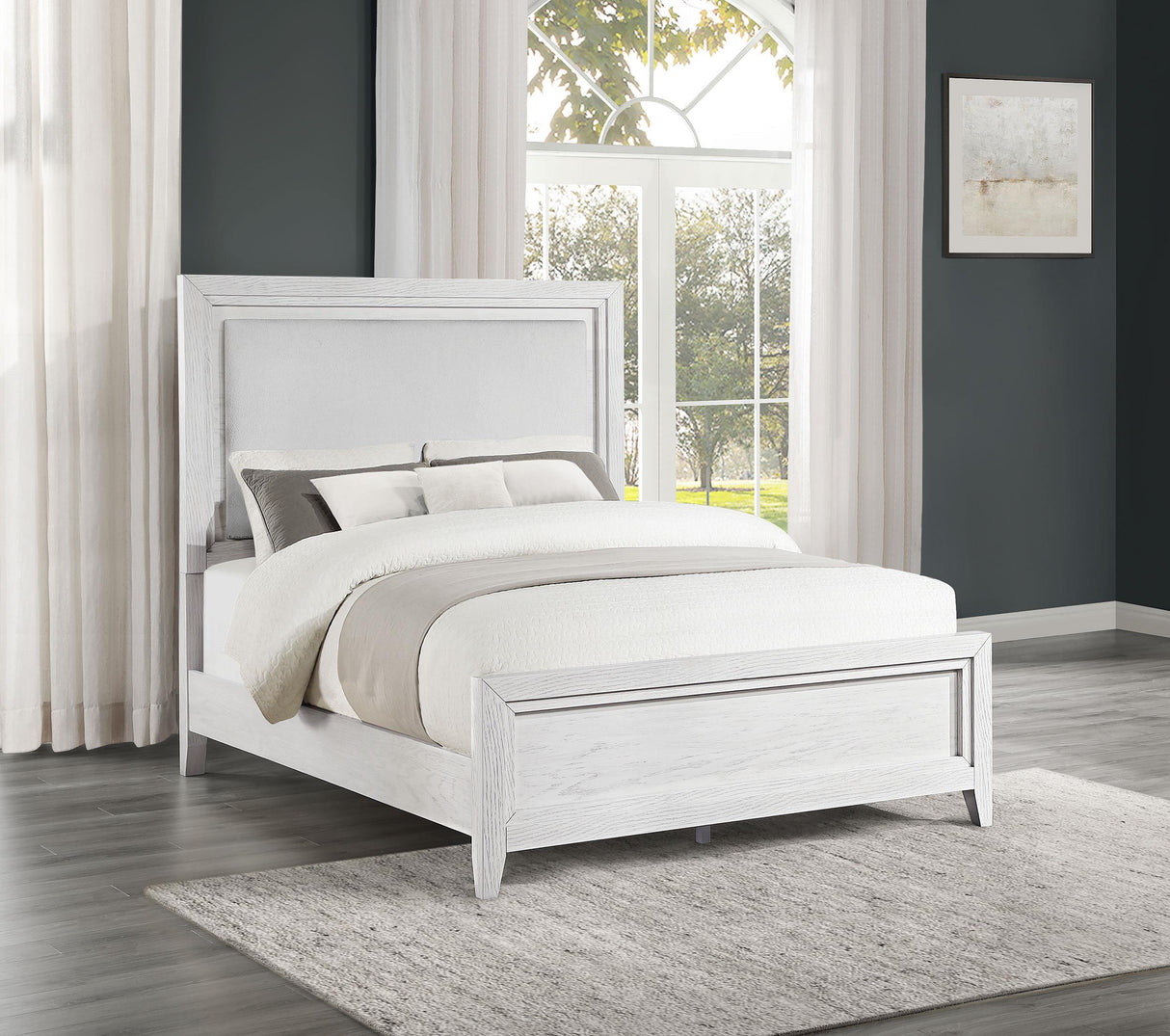 Marielle Queen Upholstered LED Panel Bed Distressed White from Coaster - Luna Furniture