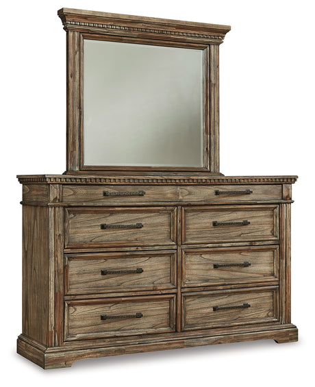 Markenburg Queen Panel Bed with Mirrored Dresser in Brown - PKG013421