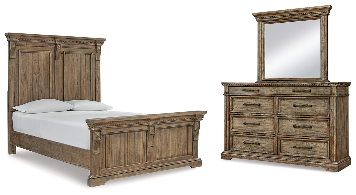 Markenburg Queen Panel Bed with Mirrored Dresser in Brown - PKG013421