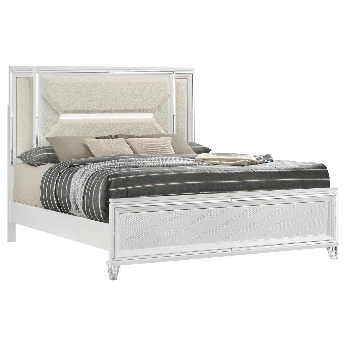 Marmore 64-inch California King Bed LED Headboard White from Coaster - Luna Furniture