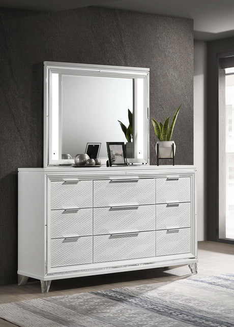 Marmore 9-drawer Dresser and LED Mirror White from Coaster - Luna Furniture