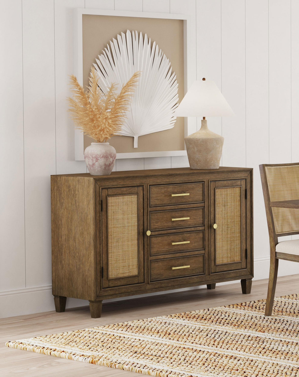 Matisse 4-drawer Dining Sideboard Buffet Cabinet with Rattan Cabinet Doors Brown from Coaster - Luna Furniture