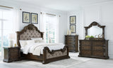 Maylee California King Upholstered Bed with Dresser and Nightstand in Dark Brown - PKG019200