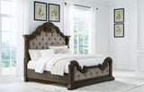 Maylee California King Upholstered Bed with Dresser and Nightstand in Dark Brown - PKG019200