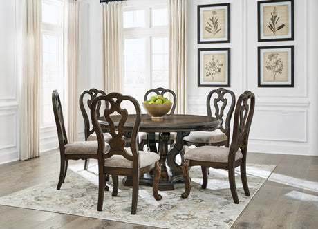 Maylee Dining Table and 6 Chairs in Dark Brown - PKG019514