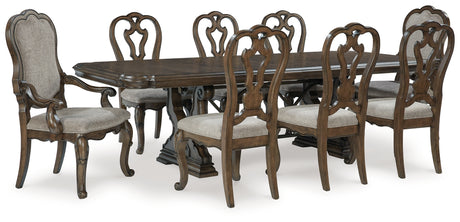 Maylee Dining Table and 8 Chairs in Dark Brown - PKG017125