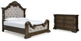 Maylee Queen Upholstered Bed with Dresser in Dark Brown - PKG017033