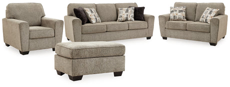 McCluer Sofa, Loveseat, Chair and Ottoman in Mocha - PKG011025