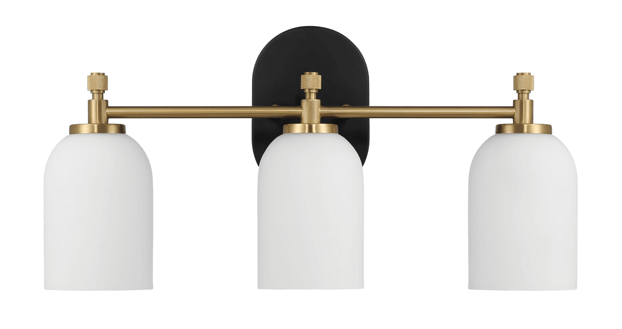 Meadows Three Lights Vanity Brushed Gold Bathroom Wall Light for Bathroom Over Mirror 20.5"W × 10.125"H × 5.5"E with White Frosted Glass - WLL03900501