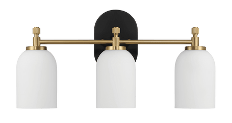 Meadows Three Lights Vanity Brushed Gold Bathroom Wall Light for Bathroom Over Mirror 20.5"W × 10.125"H × 5.5"E with White Frosted Glass - WLL03900501