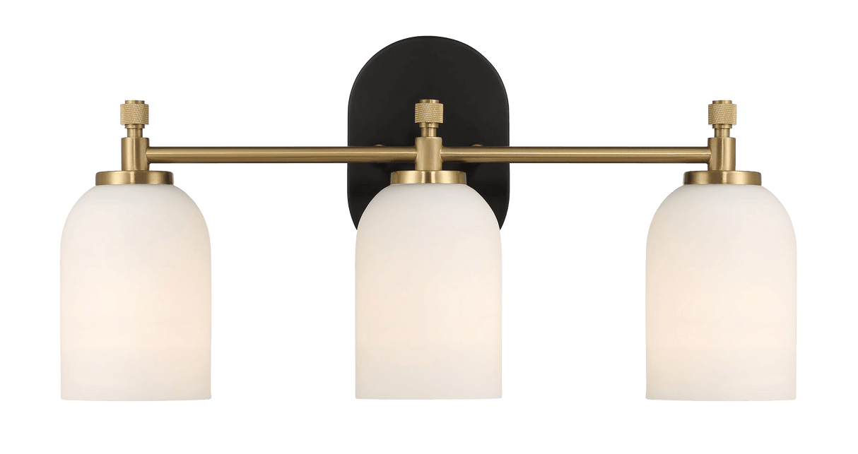 Meadows Three Lights Vanity Brushed Gold Bathroom Wall Light for Bathroom Over Mirror 20.5"W × 10.125"H × 5.5"E with White Frosted Glass - WLL03900501