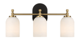 Meadows Three Lights Vanity Brushed Gold Bathroom Wall Light for Bathroom Over Mirror 20.5"W × 10.125"H × 5.5"E with White Frosted Glass - WLL03900501