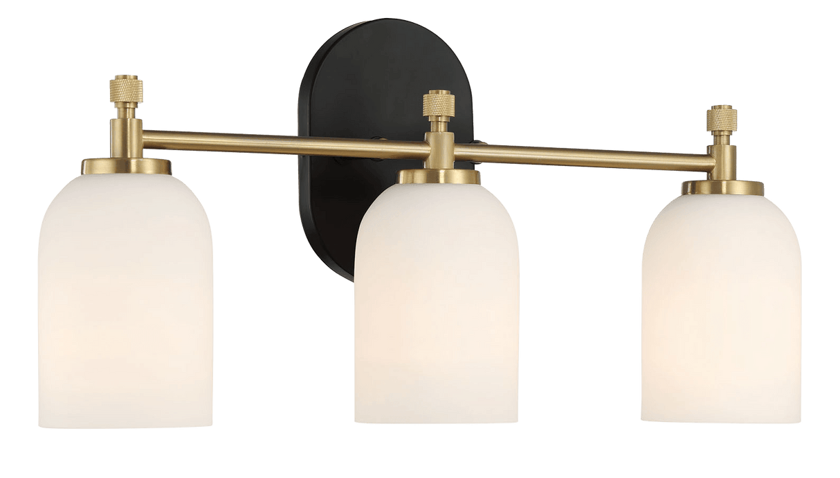 Meadows Three Lights Vanity Brushed Gold Bathroom Wall Light for Bathroom Over Mirror 20.5"W × 10.125"H × 5.5"E with White Frosted Glass - WLL03900501