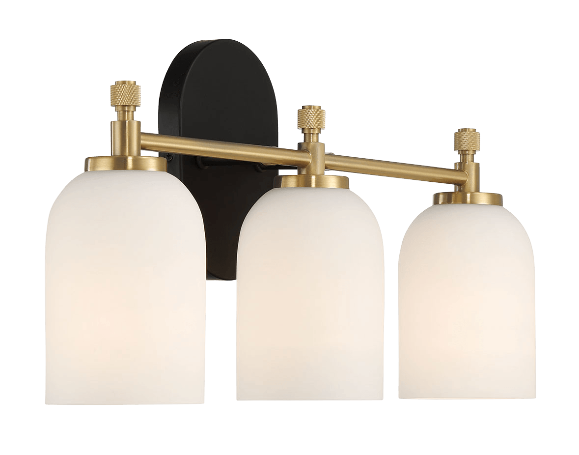 Meadows Three Lights Vanity Brushed Gold Bathroom Wall Light for Bathroom Over Mirror 20.5"W × 10.125"H × 5.5"E with White Frosted Glass - WLL03900501