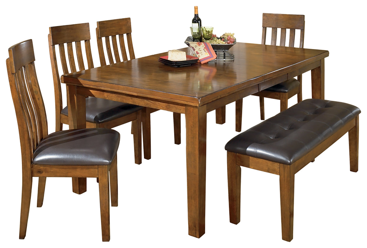 Medium Brown Ralene Dining Table and 4 Chairs and Bench - PKG000157