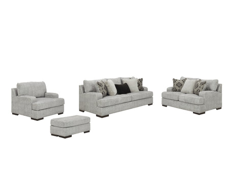 Mercado Sofa, Loveseat, Chair and Ottoman in Pewter - PKG007348