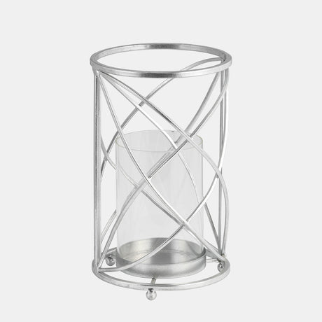 Metal 10" Hurricane Candle Holder,silver - 14396-04