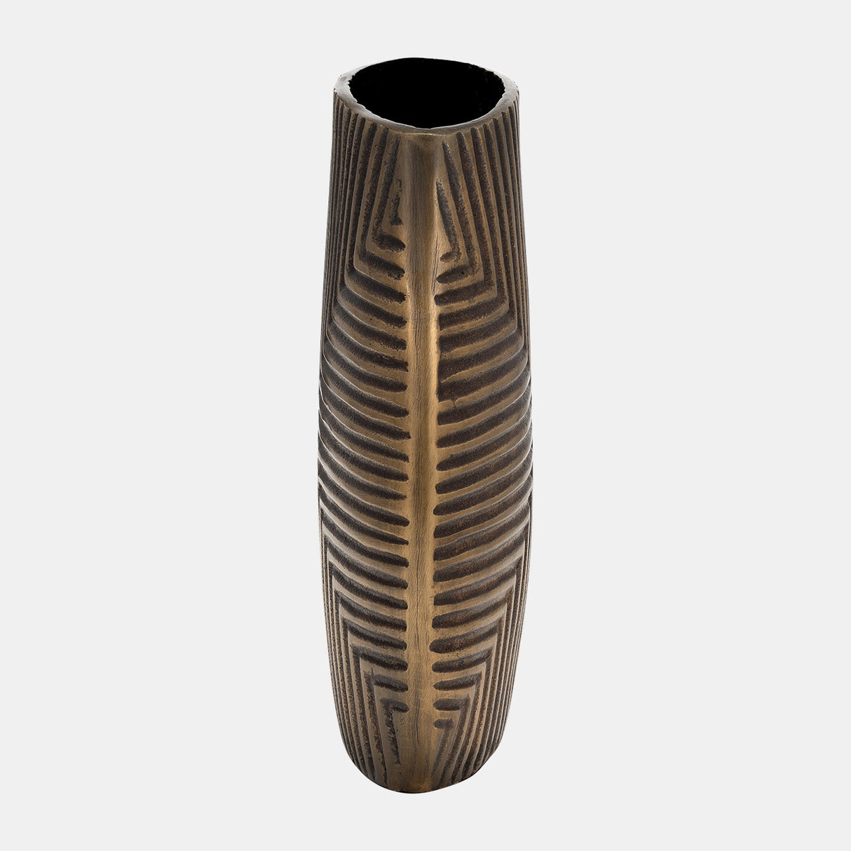 Metal, 12"h Ribbed Vase, Brass Antique from Sagebrook Home - Luna Furniture