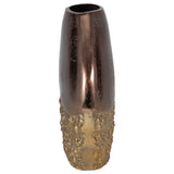 Metal, 12" Ridged Round Vase, Black/gold from Sagebrook Home - Luna Furniture