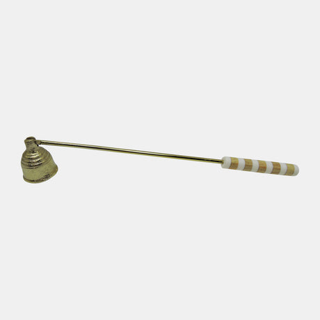 Metal, 13" Striped Candle Snuffer, White/gold from Sagebrook Home - Luna Furniture