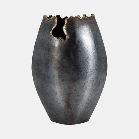 Metal, 14" Chipped Vase, Black from Sagebrook Home - Luna Furniture