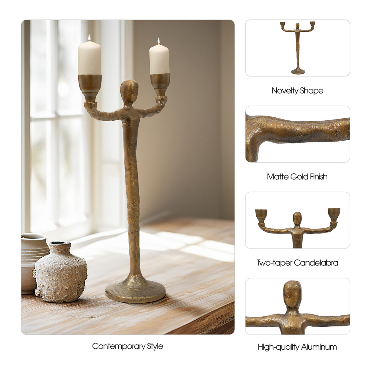 Metal, 15" 2 Taper Candelabra, Gold from Sagebrook Home - Luna Furniture