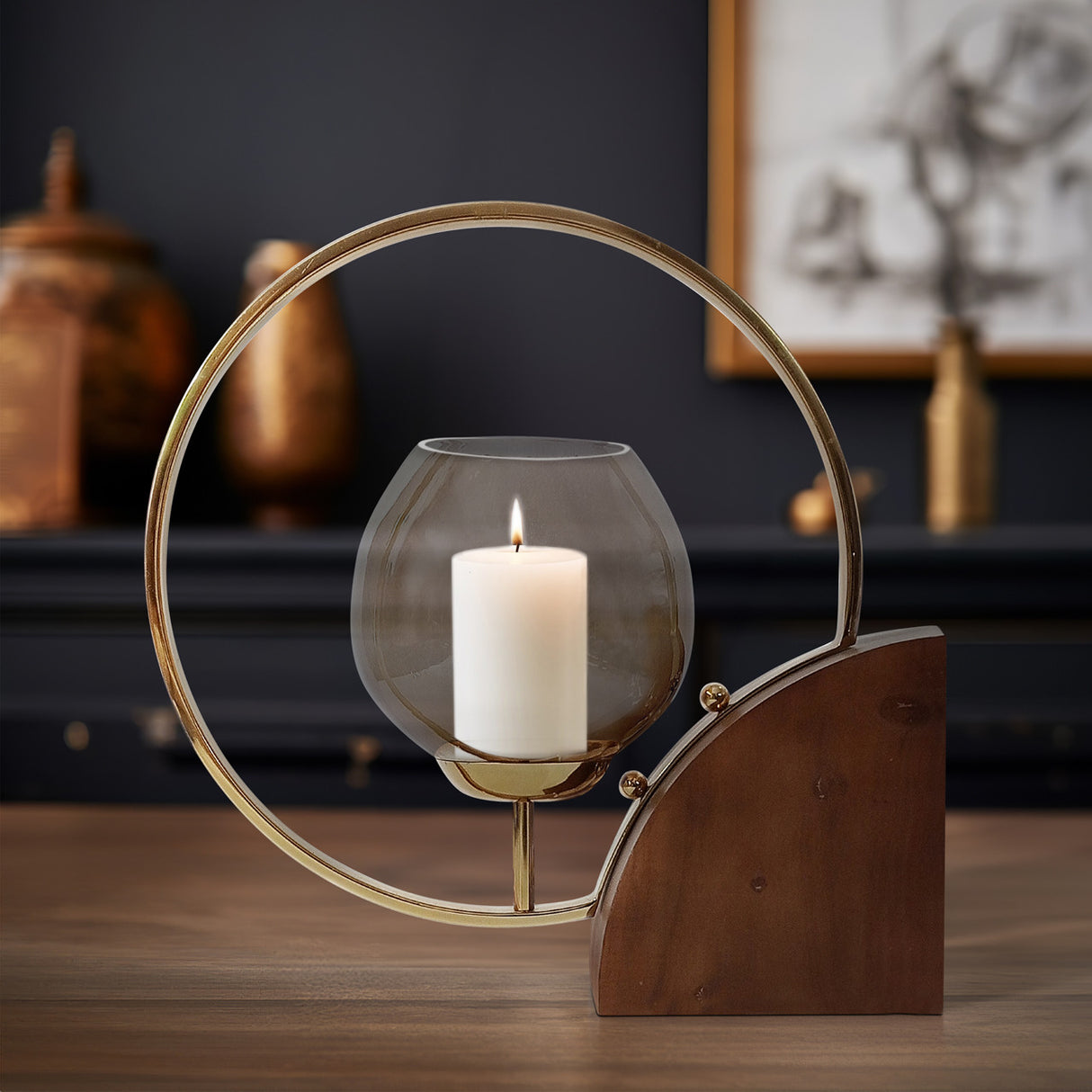 Metal, 17" Half-ring Candle Holder, Gold from Sagebrook Home - Luna Furniture