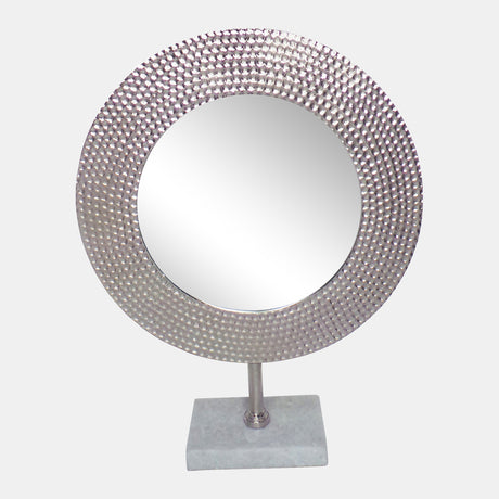 Metal 19" Hammered Mirror On Stand, Silver - 15284-04