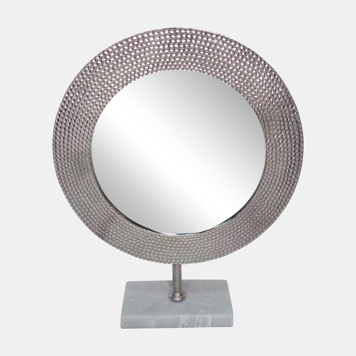 Metal 21" Hammered Mirror On Stand, Silver - 15284-02