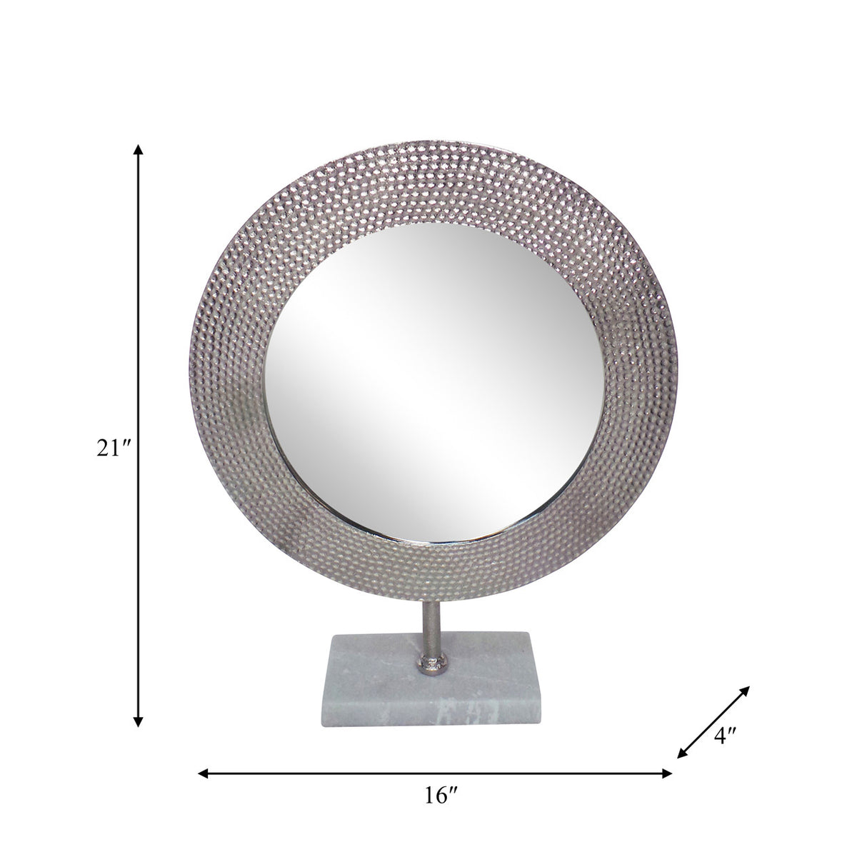 Metal 21" Hammered Mirror On Stand, Silver - 15284-02