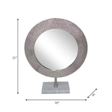 Metal 21" Hammered Mirror On Stand, Silver - 15284-02