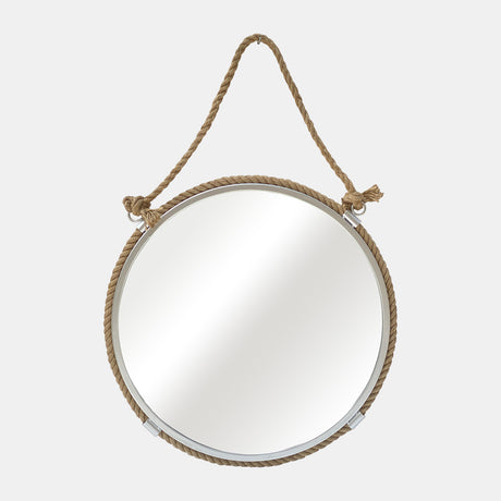 Metal 24" Mirror With Rope, Silver/natural - 18565